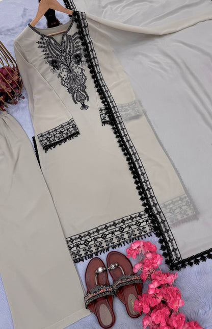 Designer Readymade Faux Georgette Off-white Suit Set