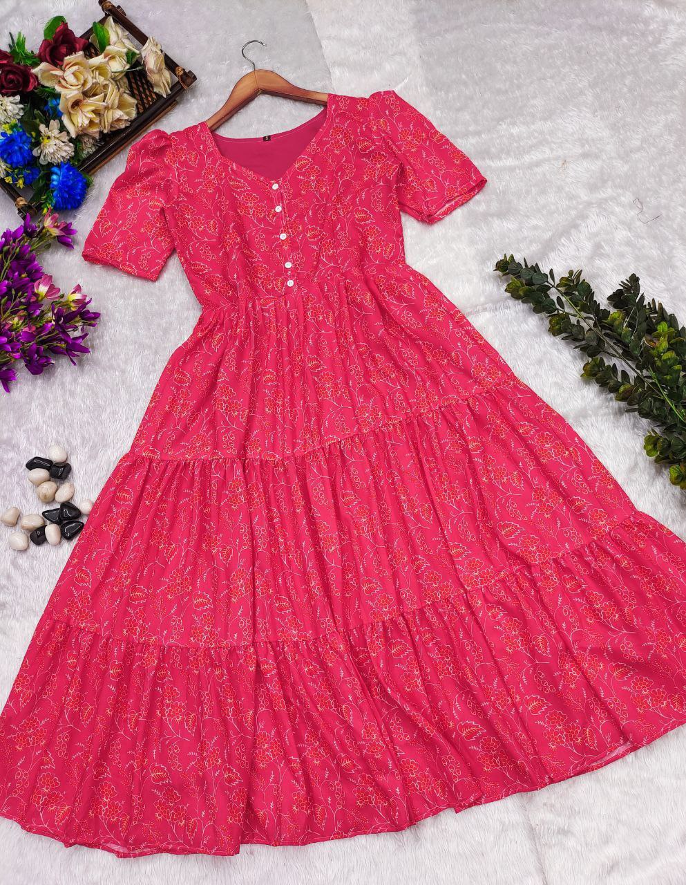 Delightful Pink Muslin Printed One Piece