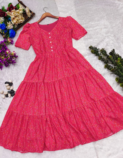 Delightful Pink Muslin Printed One Piece