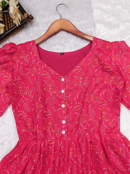 Delightful Pink Muslin Printed One Piece