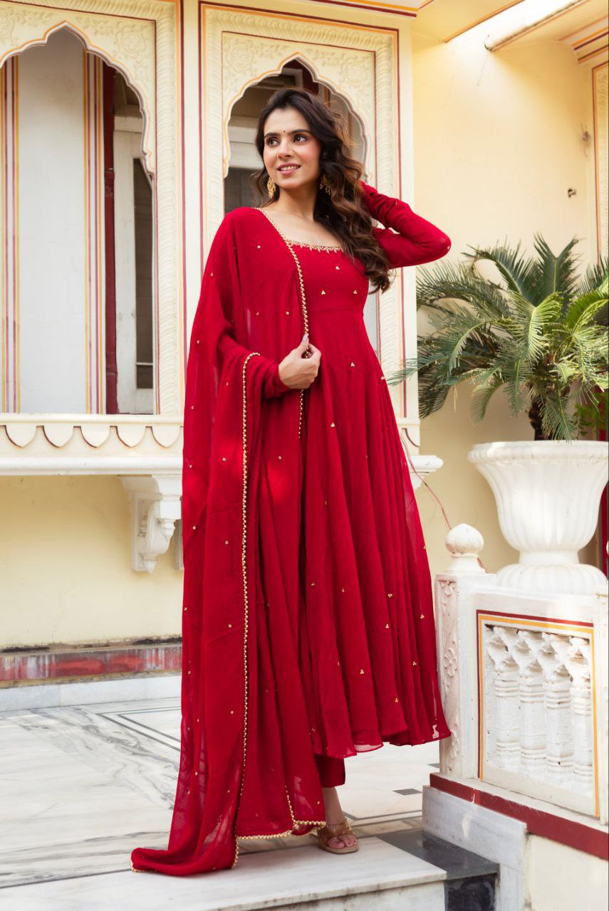 Elegant Fox Georgette Maroon Anarkali Suit