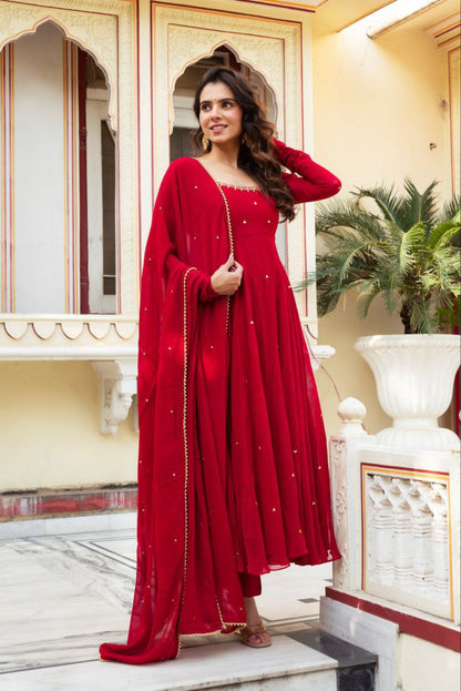 Elegant Fox Georgette Maroon Anarkali Suit