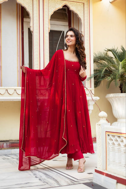 Elegant Fox Georgette Maroon Anarkali Suit