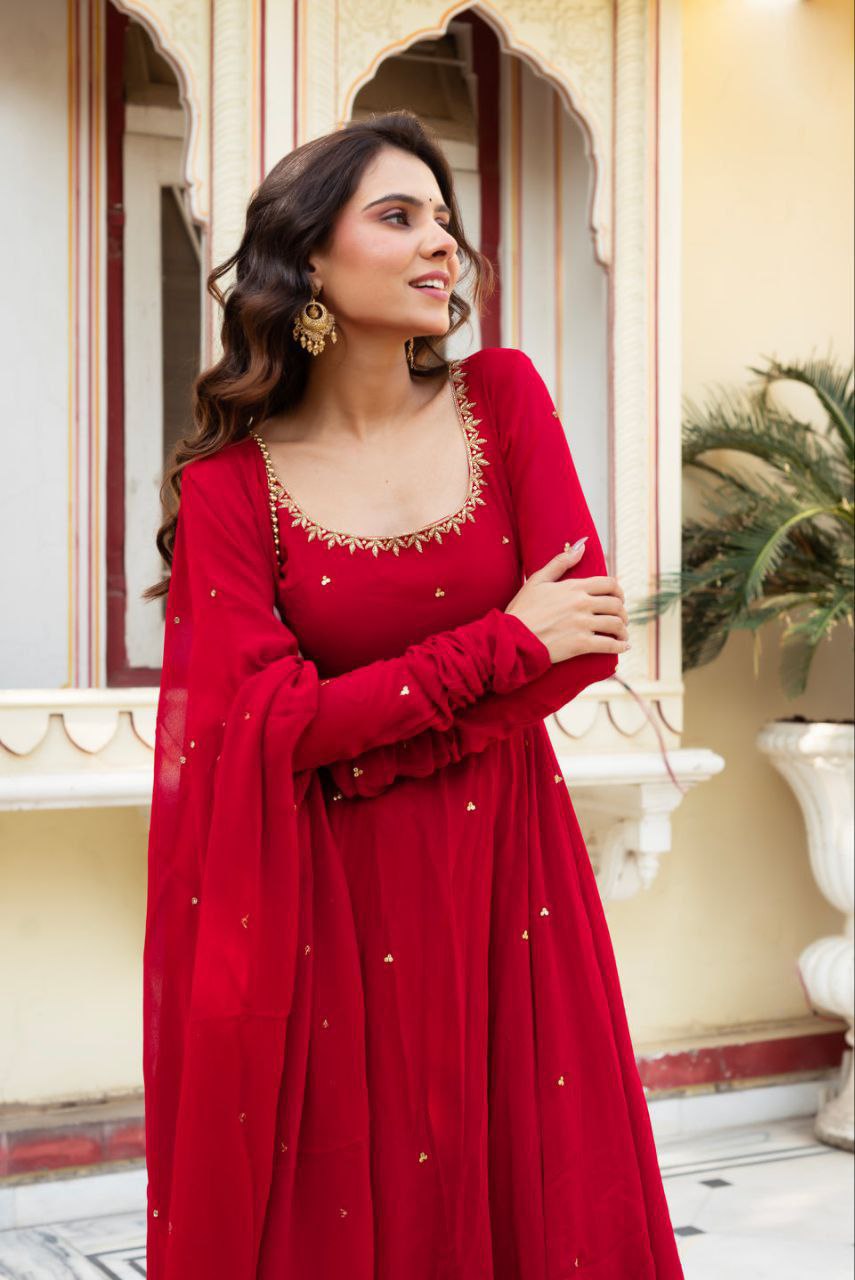 Elegant Fox Georgette Maroon Anarkali Suit