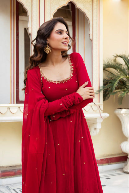 Elegant Fox Georgette Maroon Anarkali Suit
