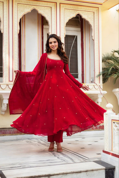 Elegant Fox Georgette Maroon Anarkali Suit