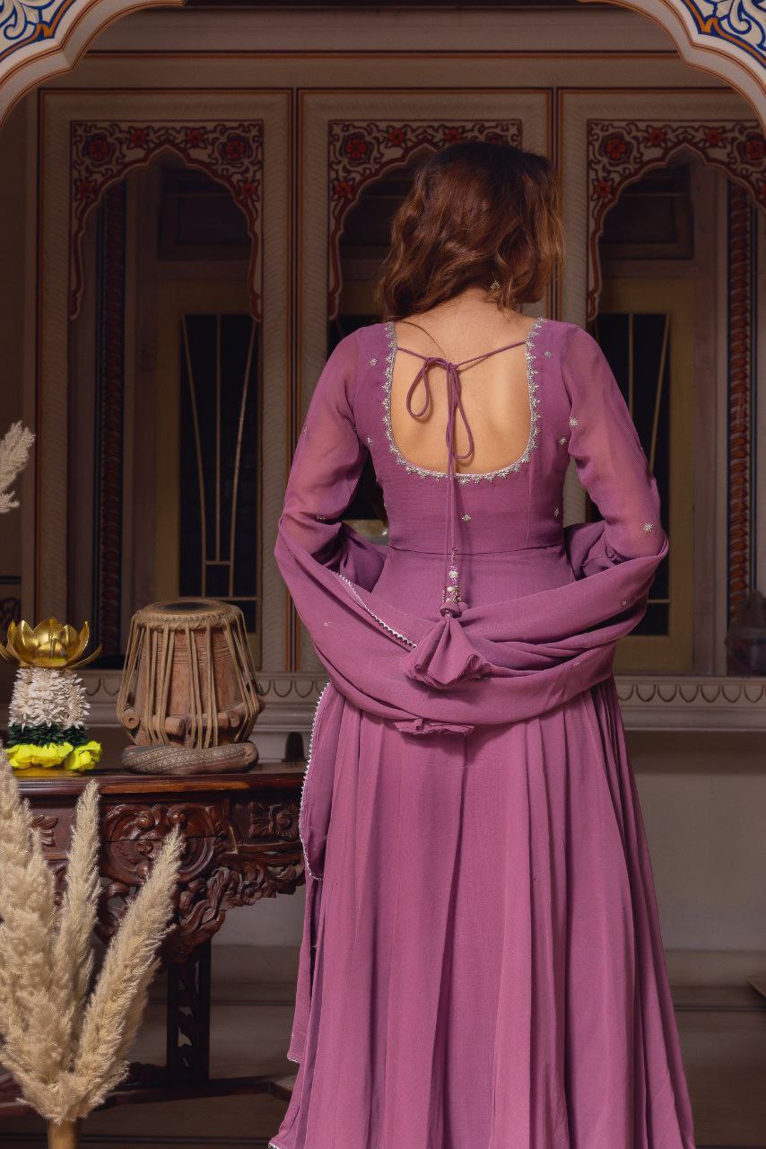 Graceful Dusty Mauve Anarkali with Dupatta