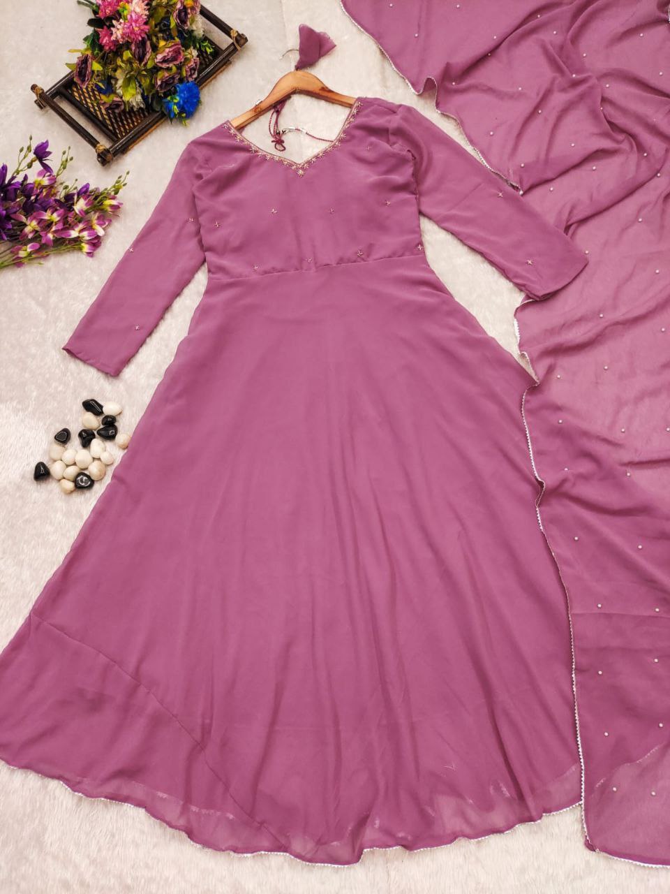 Graceful Dusty Mauve Anarkali with Dupatta