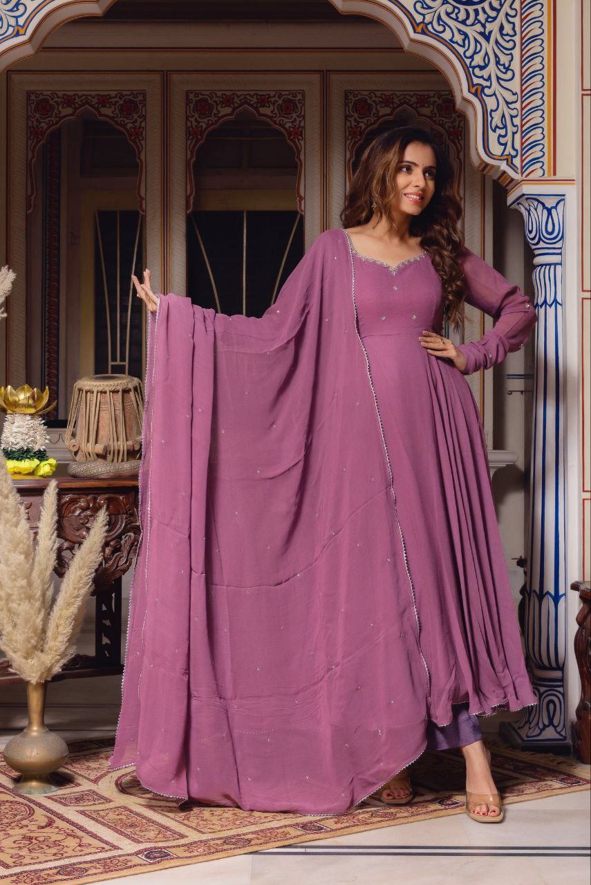 Graceful Dusty Mauve Anarkali with Dupatta