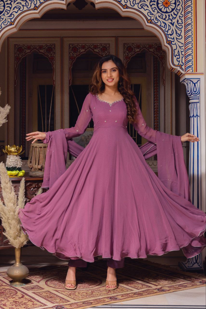Graceful Dusty Mauve Anarkali with Dupatta