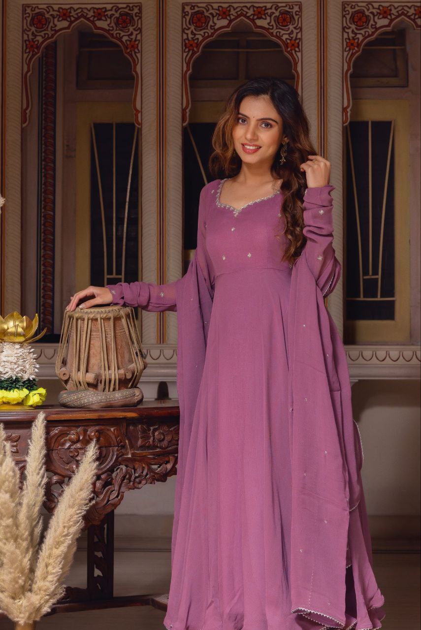 Graceful Dusty Mauve Anarkali with Dupatta