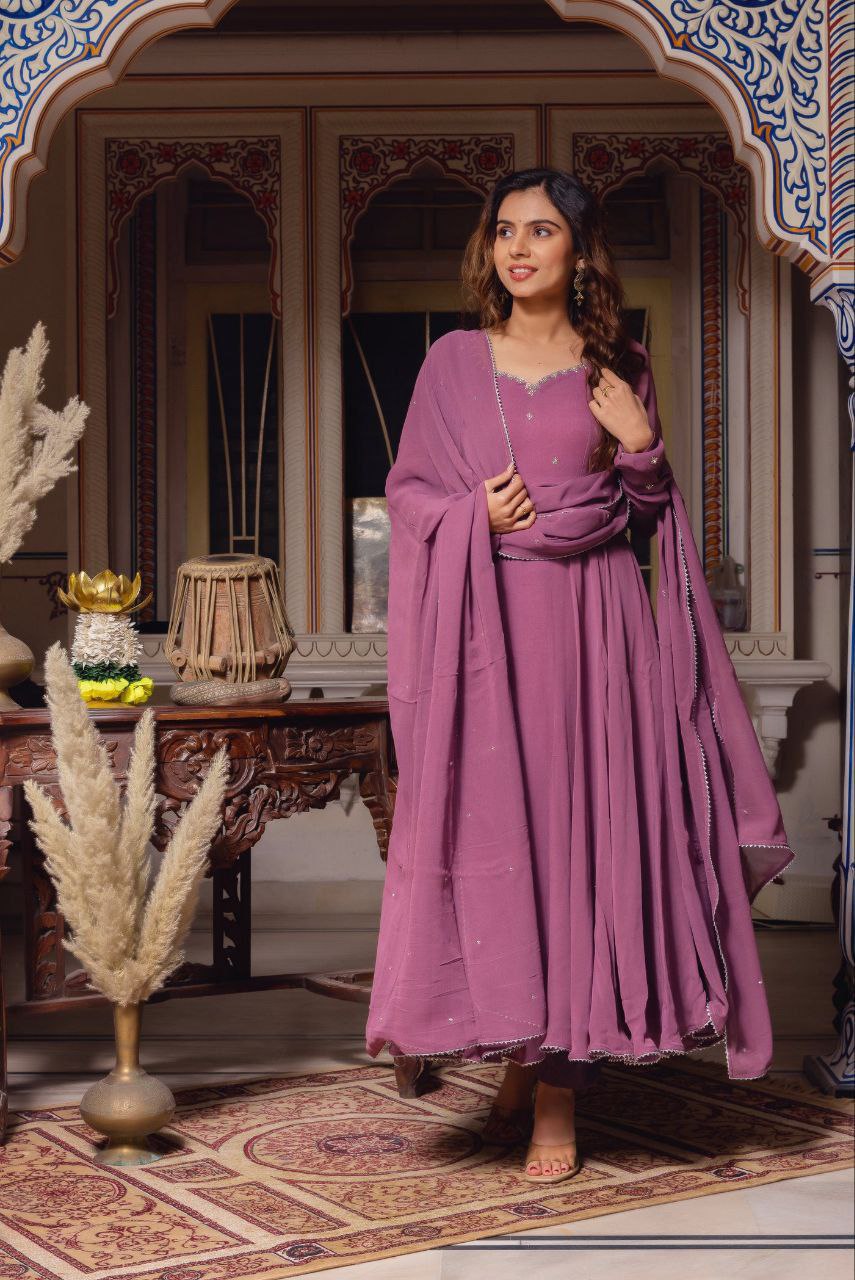 Graceful Dusty Mauve Anarkali with Dupatta