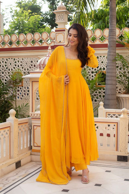 Bright Mustard Yellow Anarkali Suit in Fox Georgette