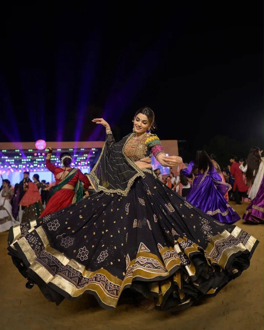 Navratri Special Muslin Cotton Fully Stitched Black Lehenga Choli