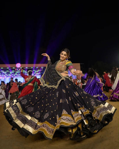 Navratri Special Muslin Cotton Fully Stitched Black Lehenga Choli
