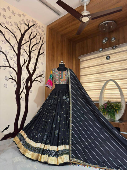 Navratri Special Muslin Cotton Fully Stitched Black Lehenga Choli