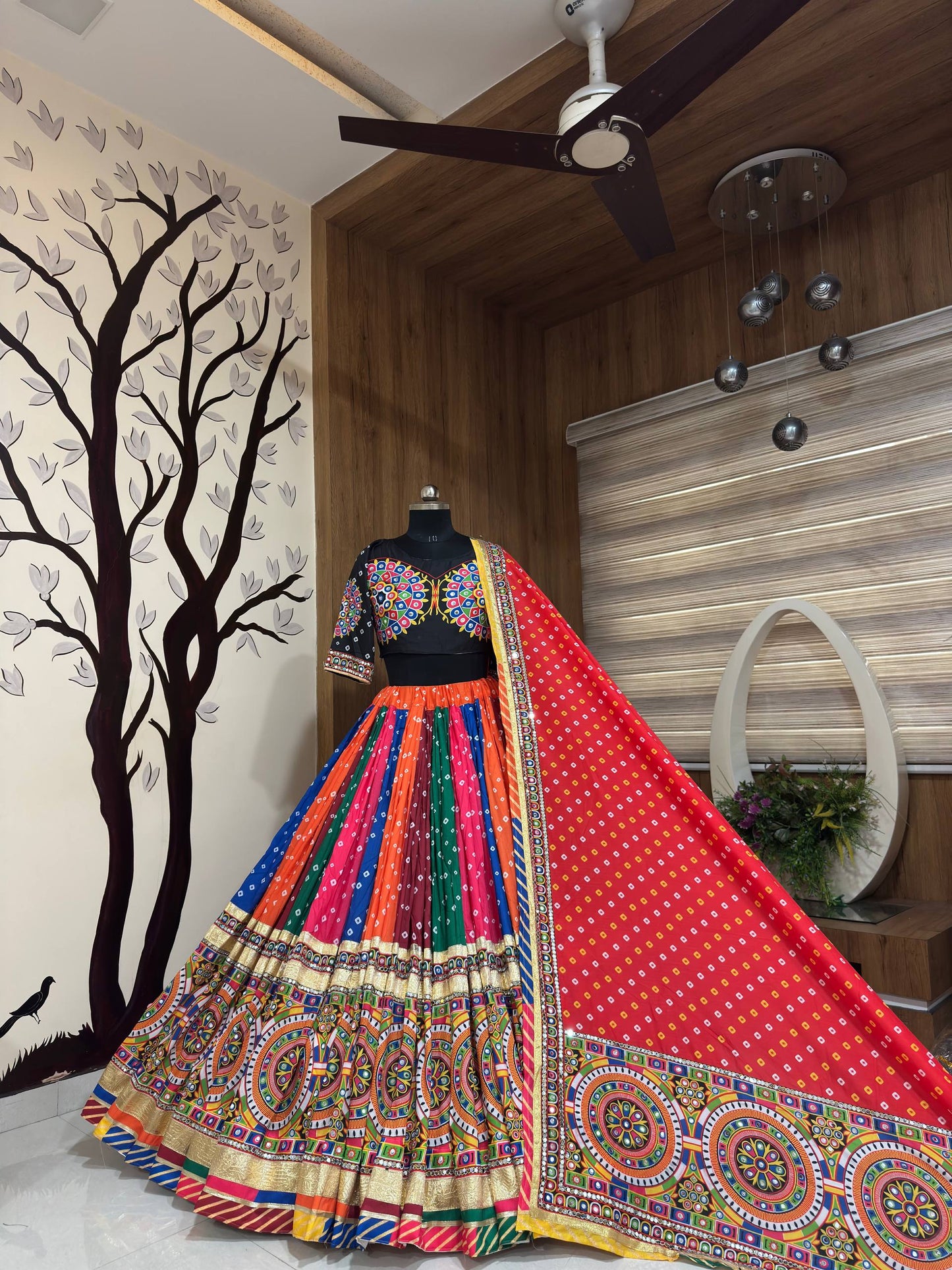 Fully Flair Multi Colour Navratri Muslin Cotton Lehenga