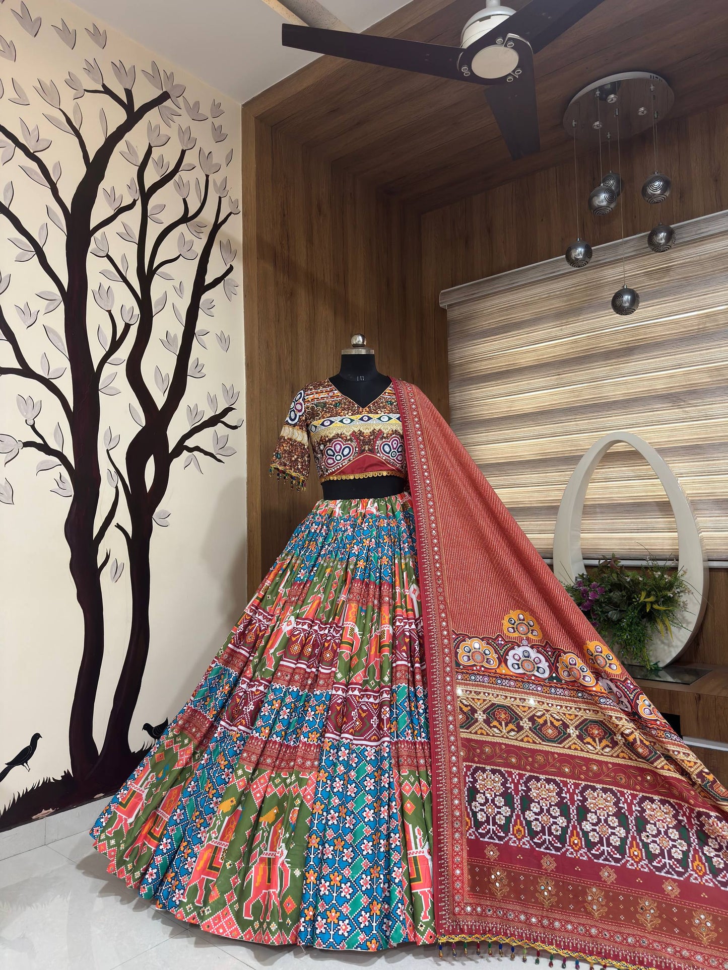Heavy Muslin Cotton Fully Stitch Navratri Lehenga