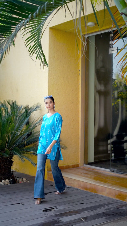 Office Wear Sky Blue Ladies Top