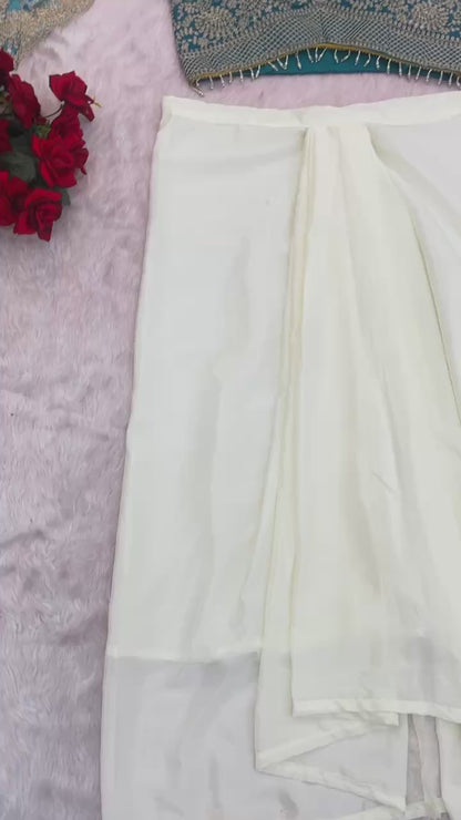 Elegant Embroidered Cape Set With Drape Skirt