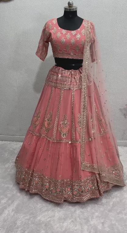 Gajri Color Bridal Wear Embroidered Sequence Work Lehenga Choli