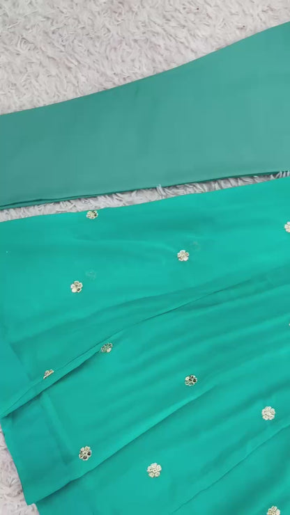 Chanderi Blend Turquoise Blue Kurta Set with Elegant Stripe Dupatta