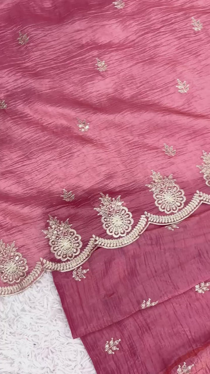 Designer Heavy Crush Silk Gown With Beautiful Embroidery Sequence Work