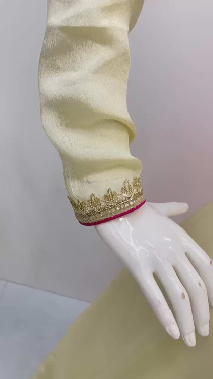 Chinon Silk Cream Gown With Contrast Red Dupatta