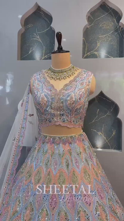 Bridal Wear Heavy Embroidery Chine Stitched With Real Mirror Hand Work Bright Lehengas Choli