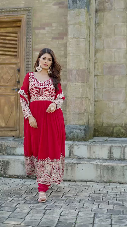 Karwachauth Special Red Georgette Anarkali Gown Set