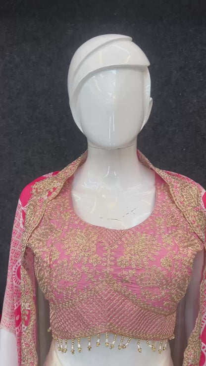 Designer Embroidered Crop Top With Drape Skirt & Cape