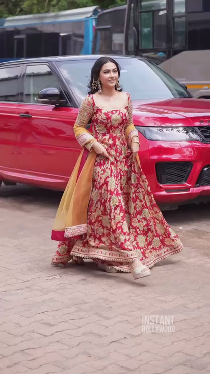 Heavy Chinon Silk Gown with Embroidery & Sequins Work