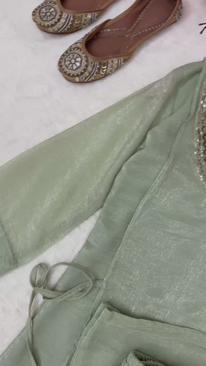 Beautiful Mint Green Gold Crush Co-ord Set