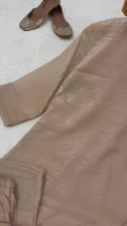 Light Brown Gold Crush Rakhi Special Co-ord Set