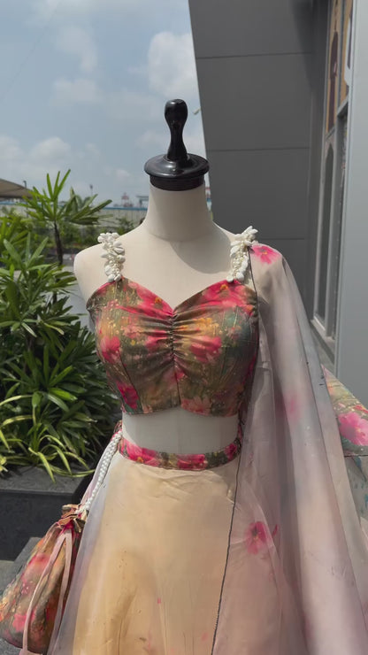 Lightweight Floral Organza Party Wear Lehenga & Duptta