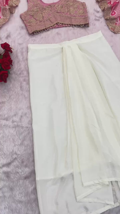 Designer Embroidered Crop Top With Drape Skirt & Cape