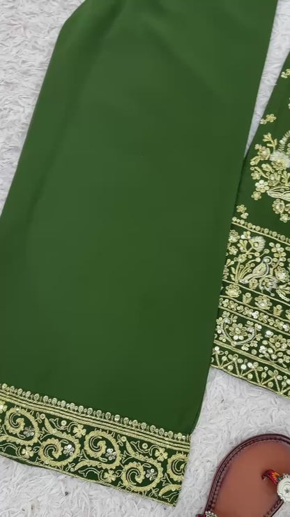 Heavy Faux Georgette Green Three Piece Suit Set