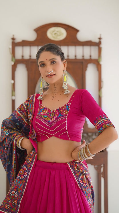 Navratri Special  Tussar Silk Rani Pink Lehenga