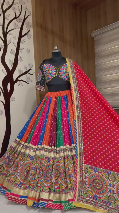 Fully Flair Multi Colour Navratri Muslin Cotton Lehenga