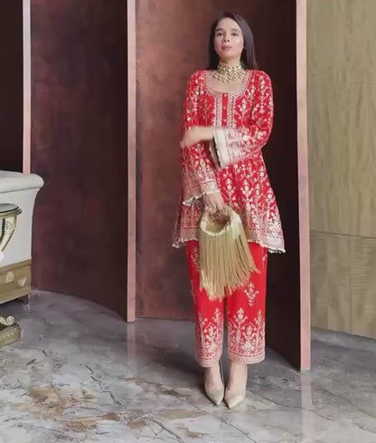 Party Wear Look Pure Heavy Georgette Pink Cord Set