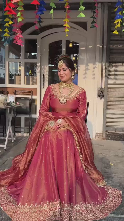 Designer Embroidery Sequence Work Maroon Designer Top & Lehenga