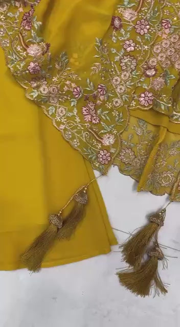 Full Stitched Faux Georgette Embroidery Co-ord Set with Shrug