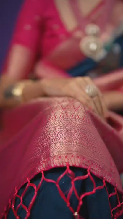 Teal Blue Georgette Saree With Pink Blouse