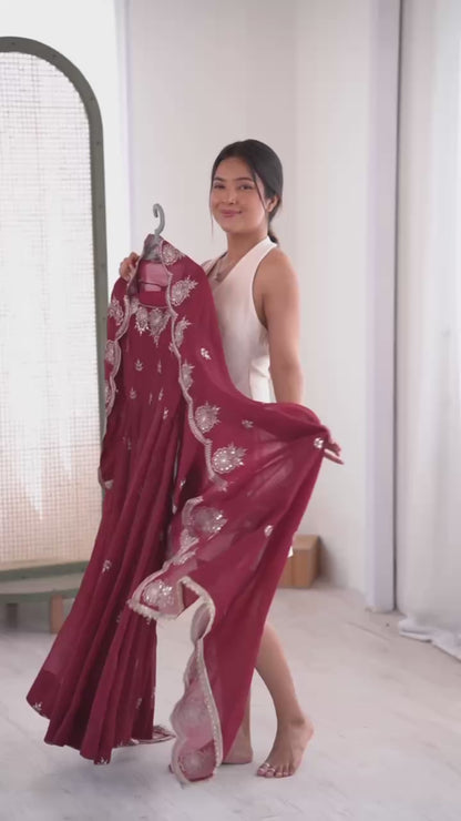 Crunchy Silk Gown With Embroidery Sequence Work Anarkali Suit