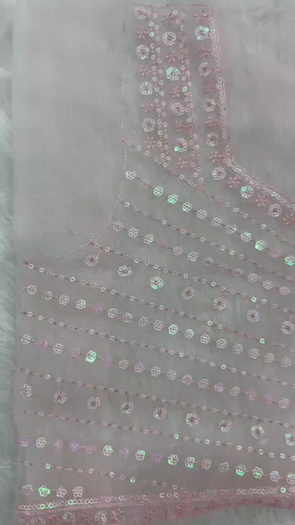 Dreamy Blush Pink Net Saree with Heavy Sequin and Floral Work