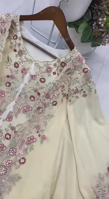 Faux Georgette Sequence Embroidery Top Plazzo with Shrug