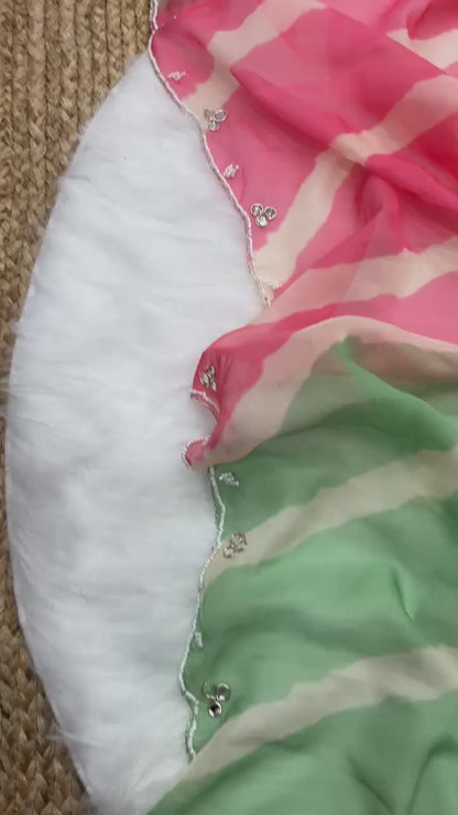 Elegent Soft Silk Lehriya Mirror Work Saree