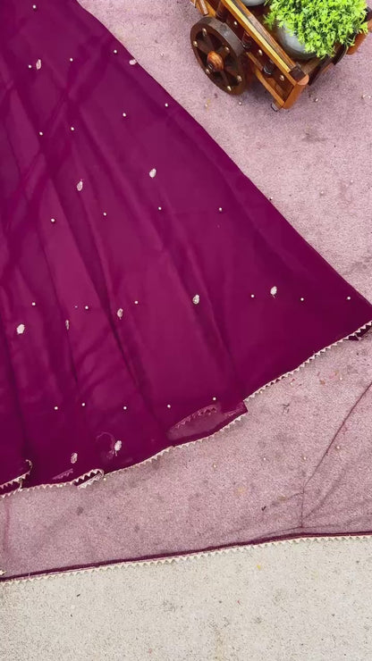 Fox Georgette Purple Gown With Embroidery Sequence Work