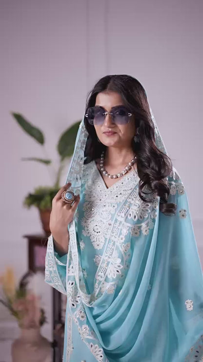 Elegant Mirror Work Georgette Suit Set for Women