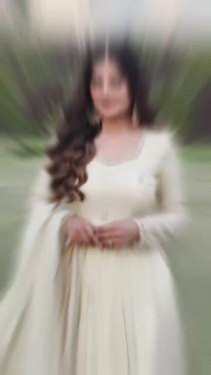 Heavy Embroidery Sequence Work White Anarkali Suit